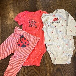 Carters Baby Girl Ladybug Bodysuits & Pants Set - NWT
